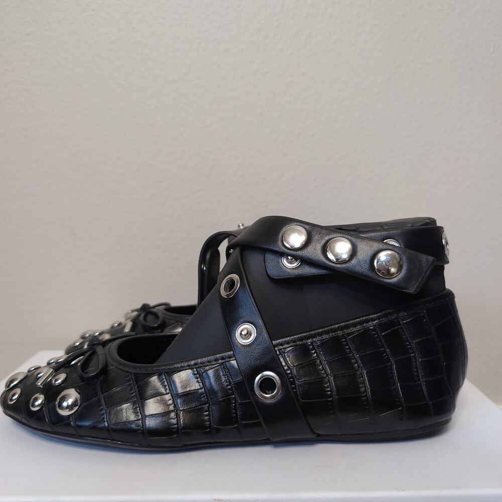 Studded Croc Embossed Ballet Gothic Flats